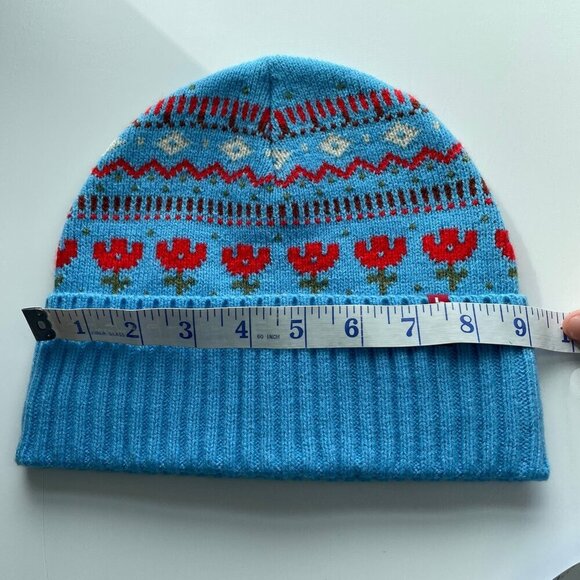 Levi's Flower Knit Foldover Beanie Powder Blue Nordic Unisex One Size OS Pom Pom - Picture 12 of 13